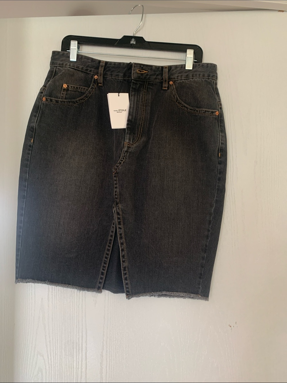 Black Denim Pencil Skirt with Front Slit